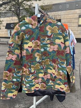 Men's Multicolor Floral Hooded Handmade Tapestry Jacket